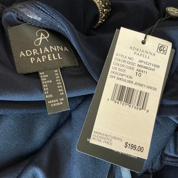 Adrianna Papell Women's Formal Dress Size 10 Blue Off the Shoulder Long Gown - Picture 10 of 14